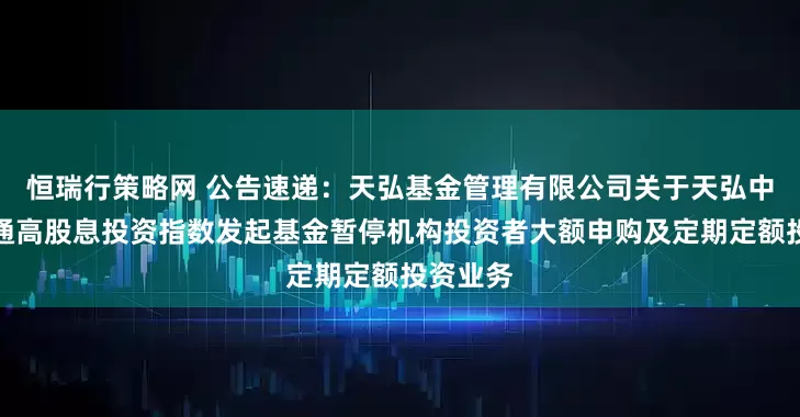恒瑞行策略网 公告速递：天弘基金管理有限公司关于天弘中证港股通高股息投资指数发起基金暂停机构投资者大额申购及定期定额投资业务